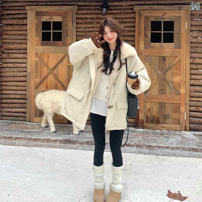 ダウンジャケット レディース 暖かい ダウンジャケット レディース 暖かい オフ ホワイト カジュアル ファッション ホーンボタン パーカー レディース 2024 冬 新作 ベルベット 厚手 フード 付き 暖かい ジャケット