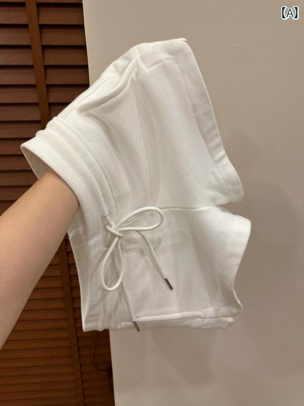 ショートパンツ レディース A ラインの ドローストリング ホワイト コットン ショート パンツ、 スポーツ カジュアル レディース サマーウェア、 ハイ ウエスト スリム ホット パンツ、 ワイド レッグ スリークォーター パンツ