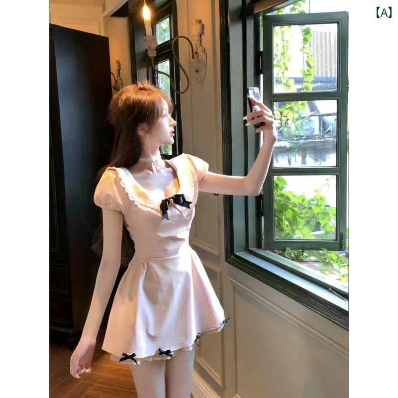 リボン ワンピース レディース 純粋な 欲望の 甘い ショート スカートの 夏の ウエスト スリムな デザ..