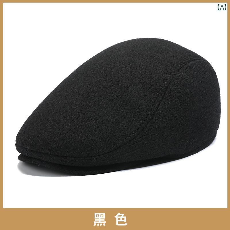 ベレー帽 メンズ レトロ 中高年 男性用の 秋 冬 帽子、 暖かい ピーク キャップ、 冬用 男性、 老人、 ..