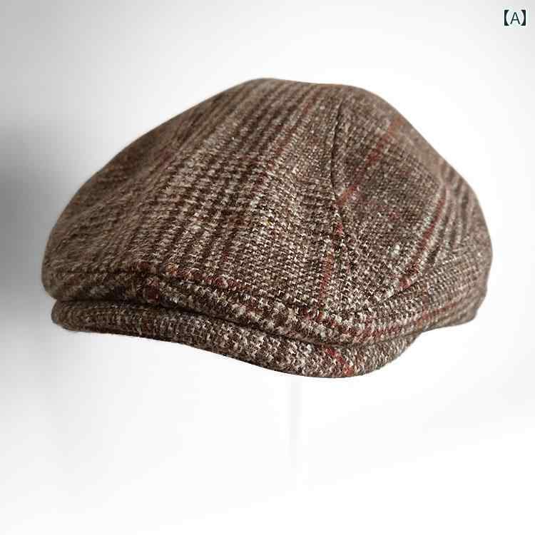 ベレー帽 メンズ レトロ ビッグ ヘッド ハット メンズ ピーク キャップ 秋 冬 チェック 柄 ベレー 帽 大きい サイズラージ 65 cm 拡大 帽子 秋 冬 暖かい
