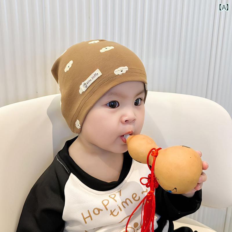 子供用 ニット帽 かわいい 単 層の 薄い 春と 秋の 子供用 コットンニット ベビー 帽子 漫画 プリント ..