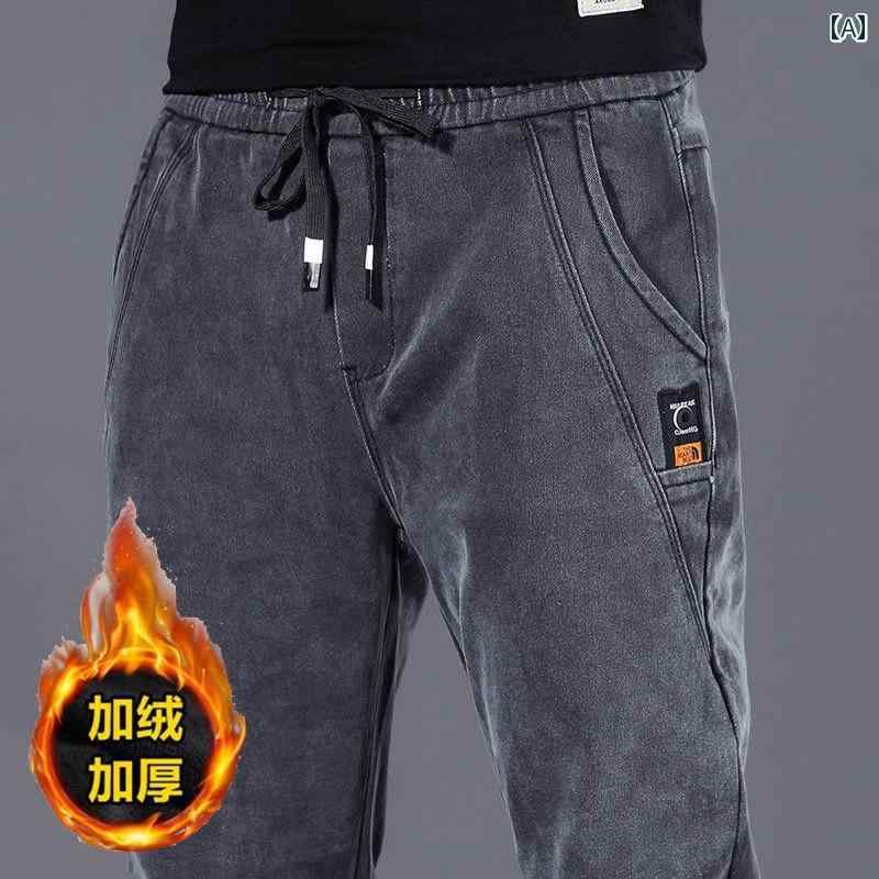 メンズワーク カジュアルパンツ メンズ デニム ワークパンツ、 耐 摩耗性、 ゆったりと した カジュアル、 春、 秋、 冬の 仕事用の 作業 着 パンツ