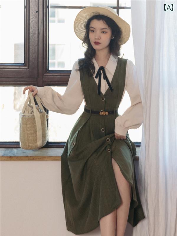 シャツワンピース レディース 今年 人気の 美しい シャツと スカートの カレッジ スタイルの ファッシ..