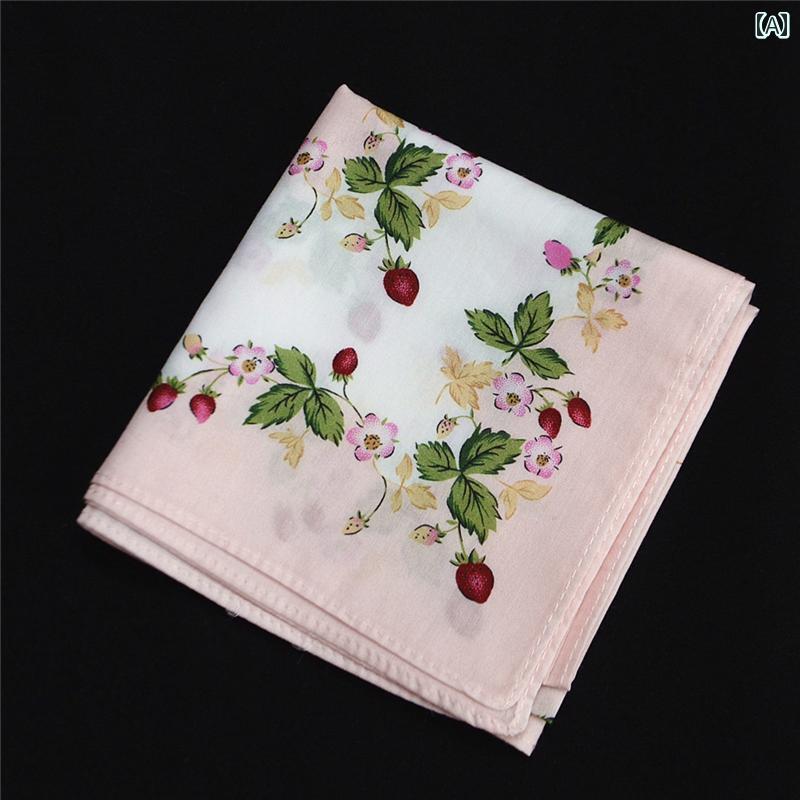 レディース ハンカチ 田園 風 純 綿の小さな 野 イチゴ 綿 プリントの 吸収 綿の 子供用 ハンカチ、 レトロな ハンカチ、 リスト スカーフ