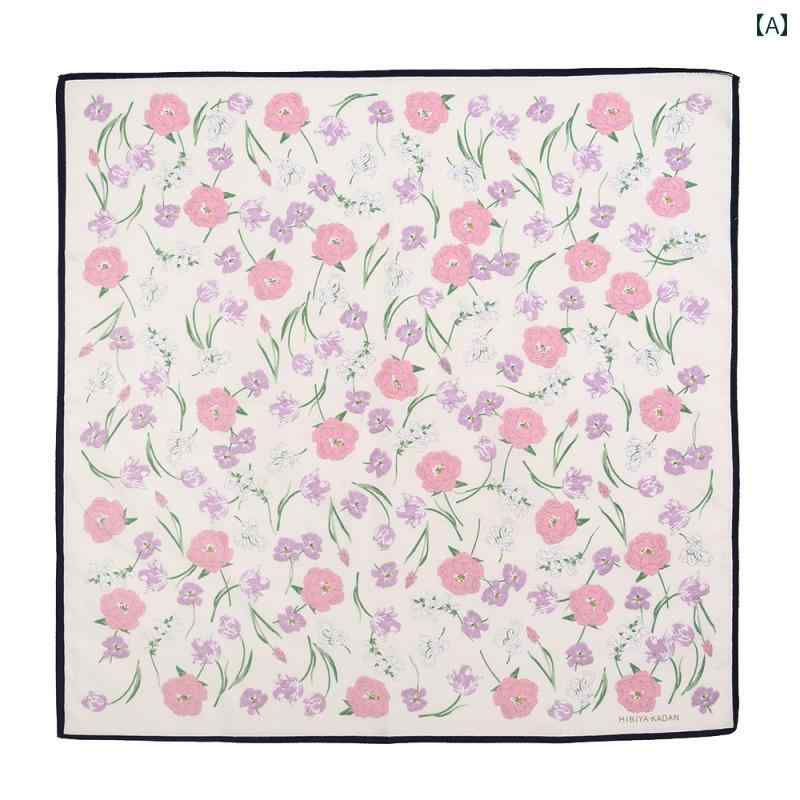 レディース ハンカチ 43 cm レディース 純 綿 プリント ハンカチ エレガントな 気質 柔らかく 快適な ハンカチ 夏 携帯 薄型 ノスタルジック ハン ドタオル