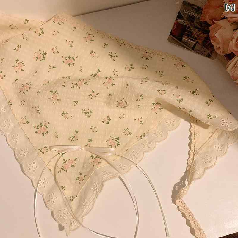 レディース ハンカチ ロマンチックな 夏〜 ピンクの 花柄の リボンの ヘッド スカーフ、 女性のお だん..