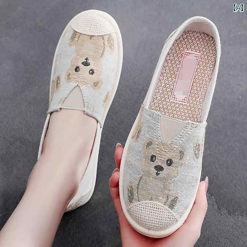レディース ワークシューズ 北京 布 靴 女性 秋 ファッション 新しい 怠 惰な ワン ステップ キャンバ..