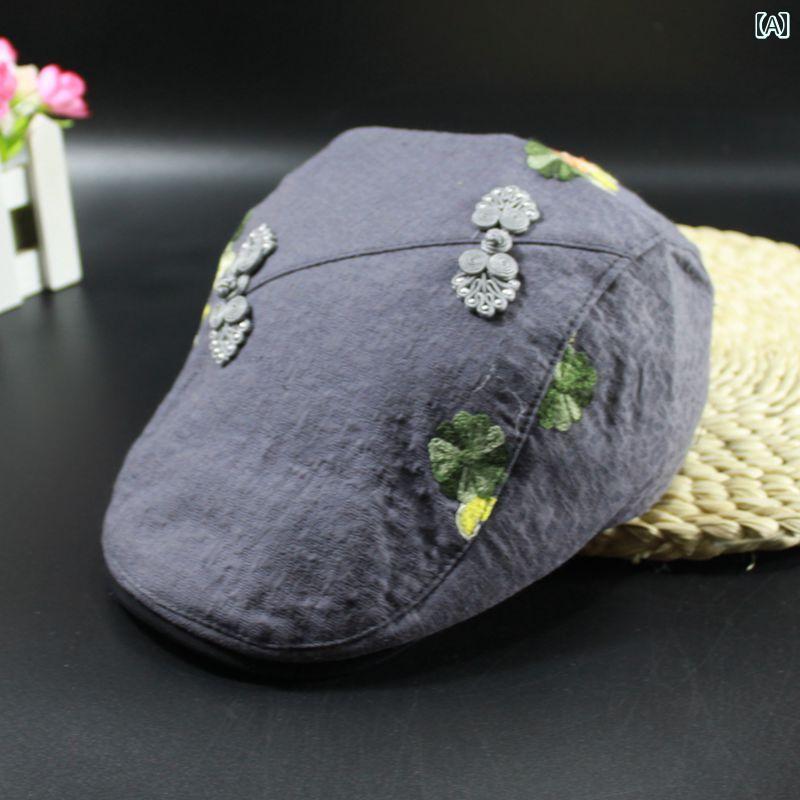 フレンチ ベレー帽 レディーススタイル 中国 風 帽子 刺繍 ベレー 帽 女性 刺繍 雲南 エスニック オー..