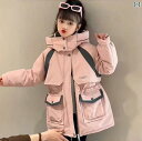 子供用フリースジャケット 男の子 パーカー 女の子の コットンコート 2024 冬 スタイル ファッショナブルな 子供用 ミディアム ロング コットン 厚手 ダ...