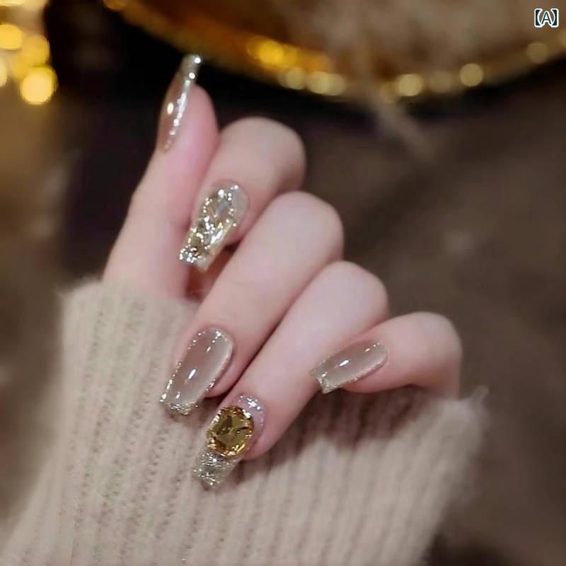 ネイルアート マイラー ドキャ ッツアイ ミルク モカ ハンドメイド ウェア ネイル フラッシュ ラダー型 ネイルアート ホワイトニング つけ 爪 完成 品 取り外し 可能