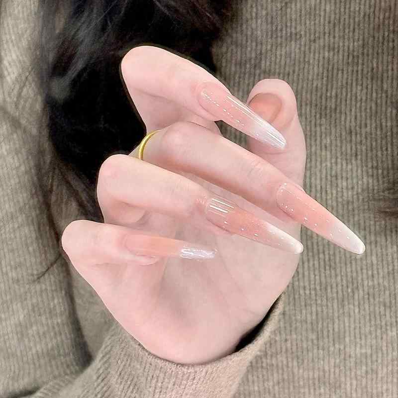 ネイルアート 取り外し 可能な キャットアイ グラデーション Huanhuan つけ 爪 ヌード ブラッシュ マニキュア ウェアラブル ブライダル シンプル つけ 爪 パッチ