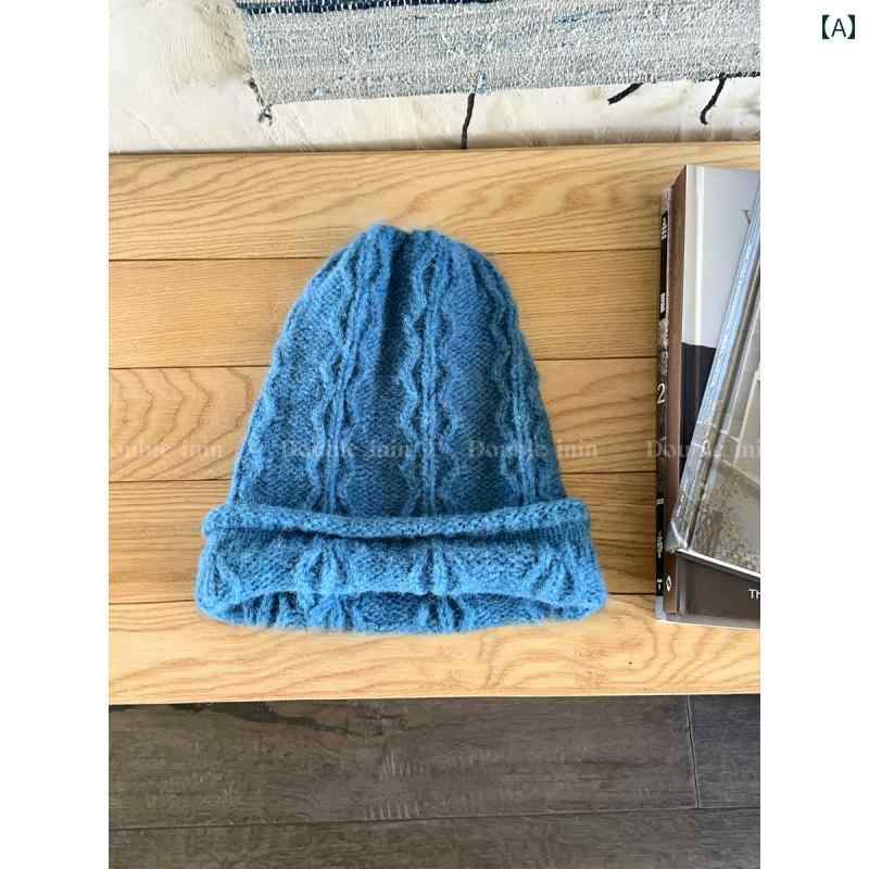 ニット帽 ダブル イン イン 韓国 風 ケーブル 編み ウール 帽子 レディース ファッショナブル 暖かい ..