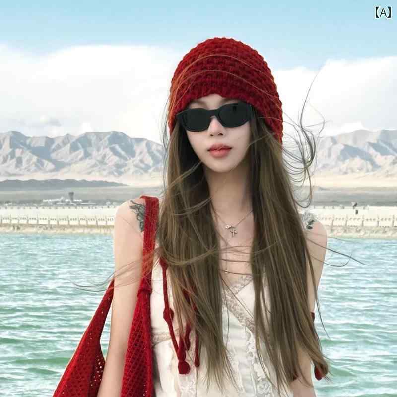 ニット帽 四川 西部の 雰囲気を 身に 着けている大きな 頭 囲の ニット 帽は 赤い 毛糸の 帽子から 旅..