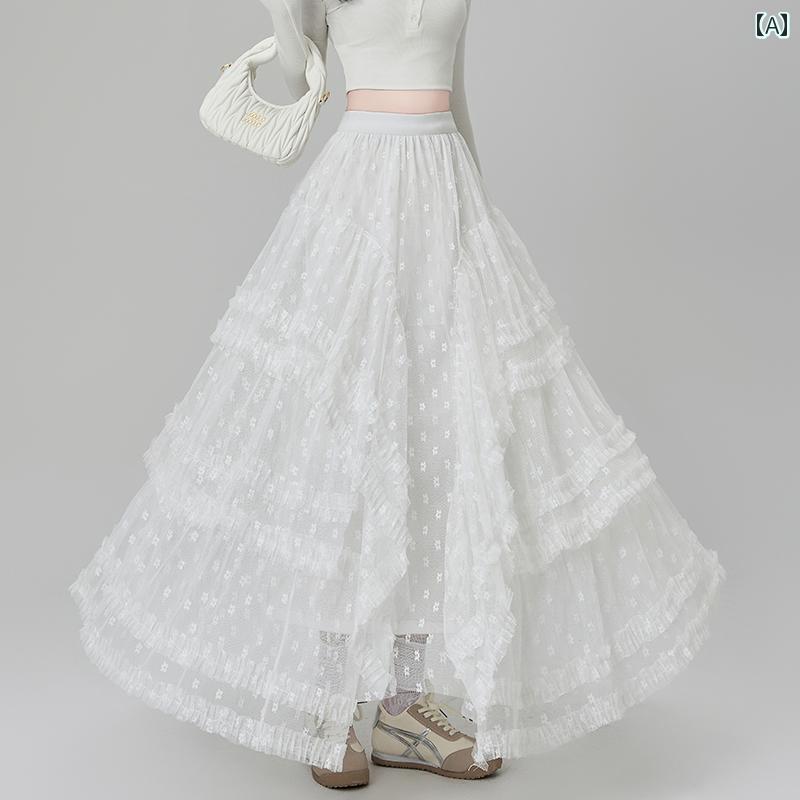 チュールスカート 大きい サイズレディース 服 ファット mm 韓国 不規則 レース スカート 夏 新作 ハイ..