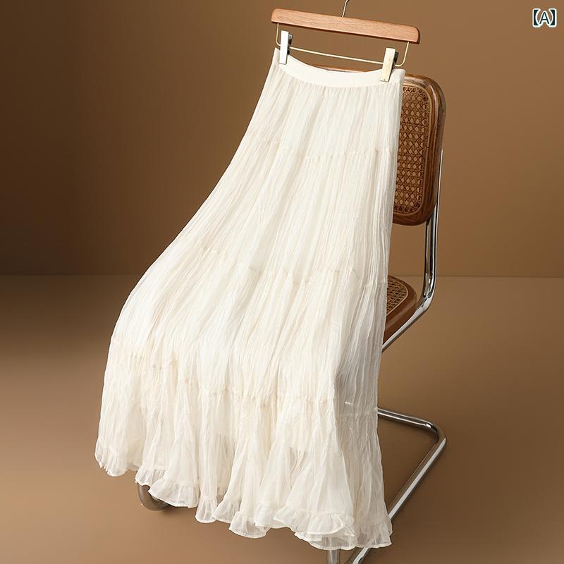 チュールスカート TGZ エレガントな大きな スイング プリーツ テクスチャ メッシュ スカート レディー..