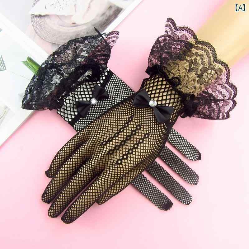 レース手袋 レディース 薄手 夏用 レース 手袋 レディース 薄手 メッシュ 日焼け 防止 セクシー ブラック フィッシュ ネット ウェディング 花嫁 エチケッ...