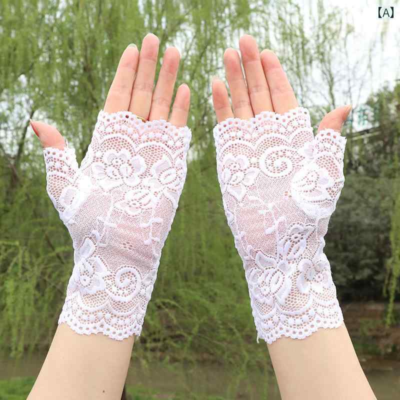 レース手袋 レディース 薄手 レース レディース ハーフ フィンガーグローブ 日焼け 防止 運転 夏 薄手 紫外線 防止 ハーフ グローブ 指なし ダンス エチ...