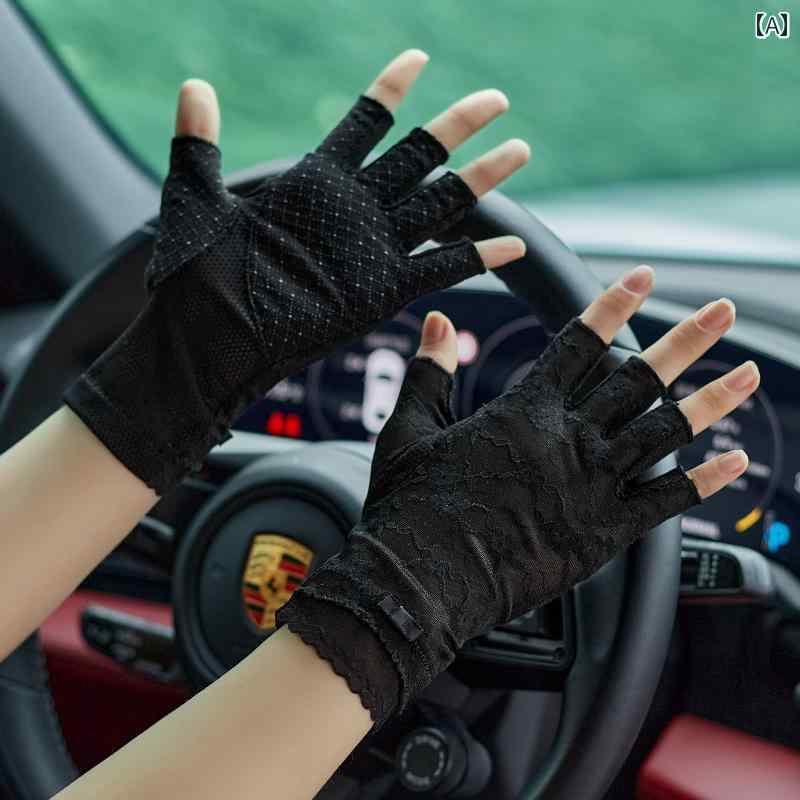 レース手袋 レディース 薄手 2025年 春 新作 ドライビング レース ハーフフィンガー サンバイザー グローブ レディース 夏用 薄手 アイス シルク ショ...