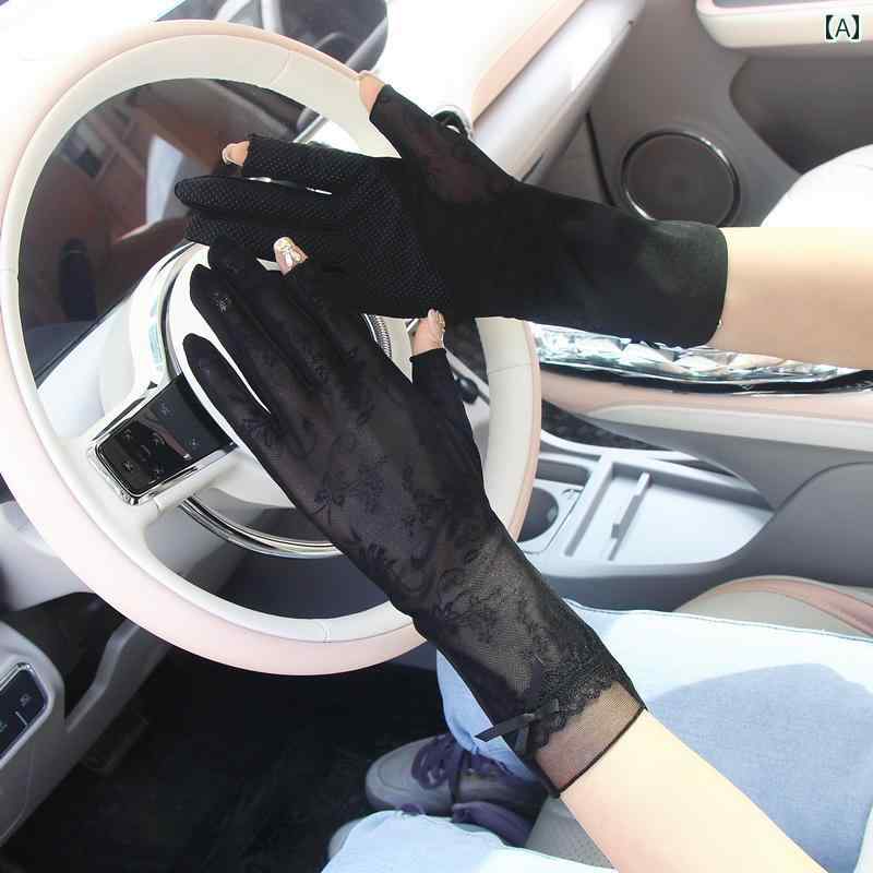 レース手袋 レディース 薄手 アイス シルク 手袋 夏用 紫外線 対策 通 気性 タッチ スクリーン 運転・ サイクリング用 レディース レース 日焼け 防止 ...