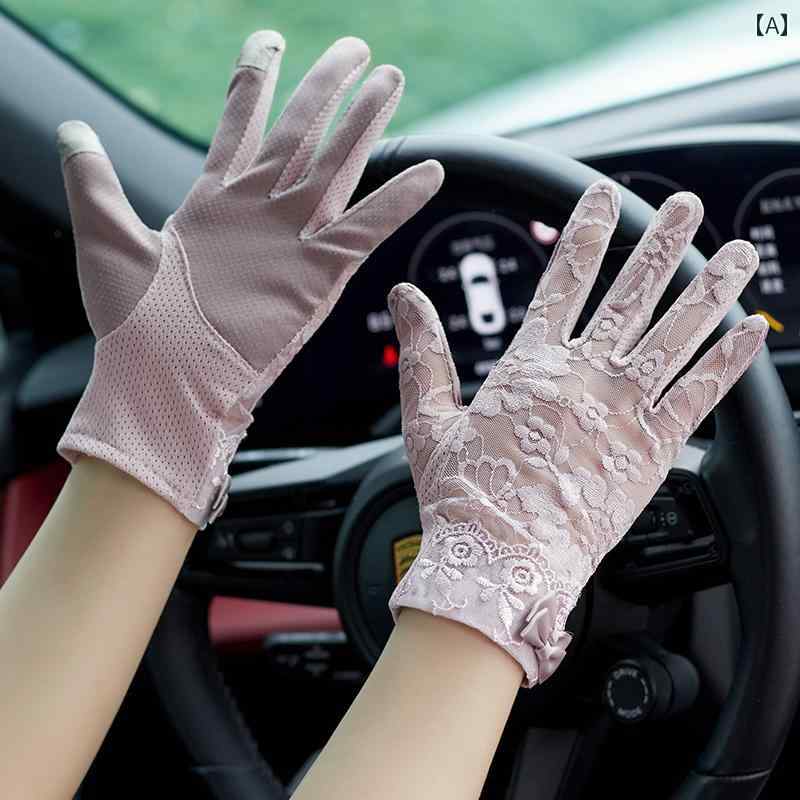 レース手袋 レディース 薄手 春、 秋、 夏に 使える 女性用 薄型 レース メッシュ 日焼け 防止 手袋。 ショート 運転用。 滑り止め、 通 気性、 タッチ...