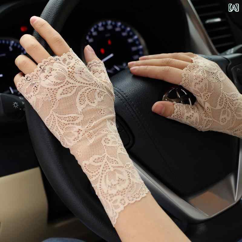 レース手袋 レディース 薄手 レース ハーフ フィンガーグローブ 日焼け 防止 ショート レディース 指なし 薄手 夏用 ミディアム ロング 日焼け 防止 サイ...