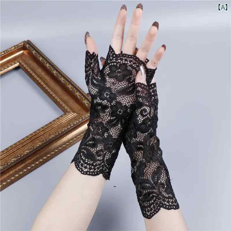 レース手袋 レディース 薄手 女性用の 夏用 日焼け 防止 手袋。 傷跡を 隠し、 紫外線から 保護 する レース 半 指 手袋。 運転・ サイクリング用 手袋...
