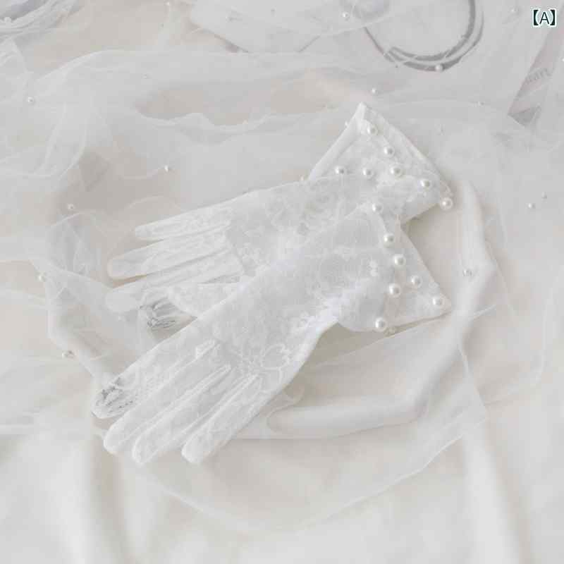 レース手袋 レディース 薄手 女性用の 薄い レースの 手袋、 高級な 白い エチケットの 花嫁の ウェディングドレスの 特別な 手袋、 真珠の 装飾、 ダンス...