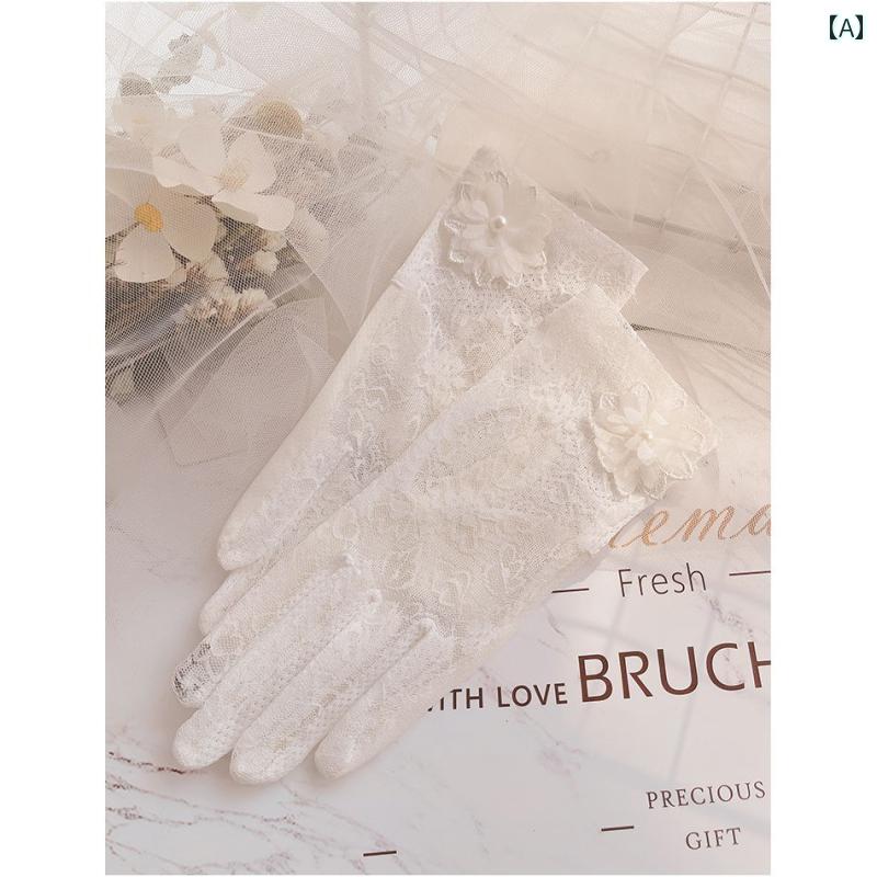 レース手袋 レディース 薄手 夏の 女性用 日焼け 防止 手袋、 アイス シルクレース、 絶妙な 韓国 風、 春と 秋の 電気 自動車の 運転と 乗車用、 短く...