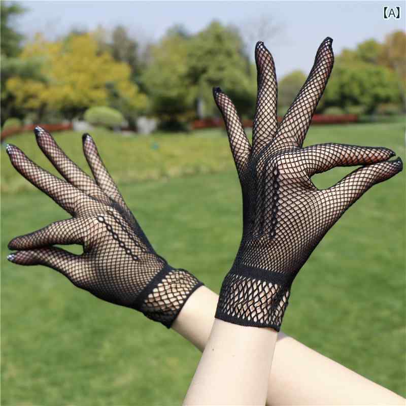 レース手袋 レディース 薄手 中空 メッシュ 手袋 レース レトロ セクシーな 黒 ナイトクラブ パフォー..