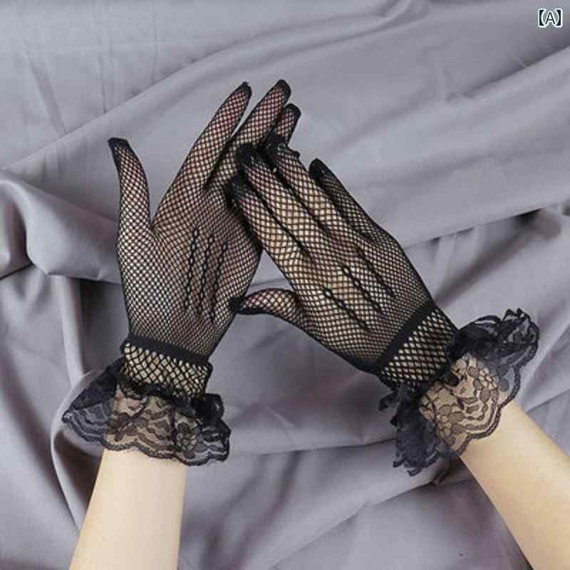レース手袋 レディース 薄手 レースの ダンス グローブ、 セクシーな 黒の メッシュ、 薄い ダンス 花嫁の レトロな チャイナ ドレス、 高級 レディース ...