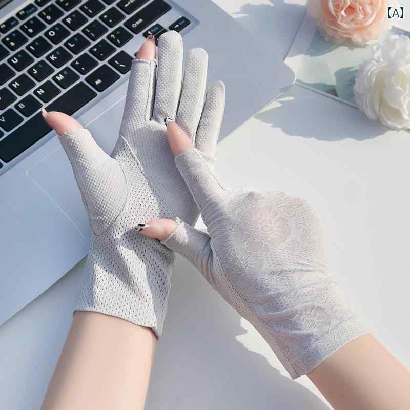 レース手袋 レディース 薄手 夏用の 女性用 2本 指 アイス シルク 日焼け 防止 手袋。 UV カット、 高級 レース、 ショート スタイル、 2本 指の ...
