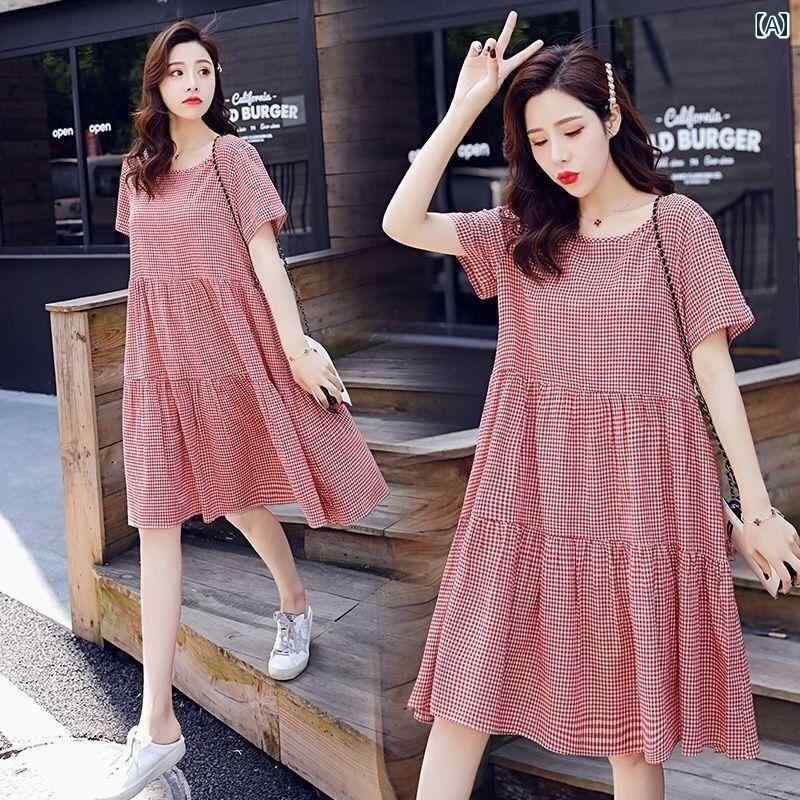 チェック柄 ワンピース ドレス ミドル 丈の チェック 柄 コットン＆ リネン ワンピース。 2025年 夏の ..