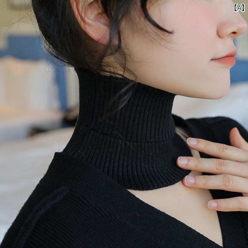 レディース ネックカバー 秋の 新しい 韓国 風 シンプルで 多 用途な 暖かい 頸 椎 保護 ハーフ ハイ カラー スカーフ ニット カラー つけ 襟 ネック カバー 女性用
