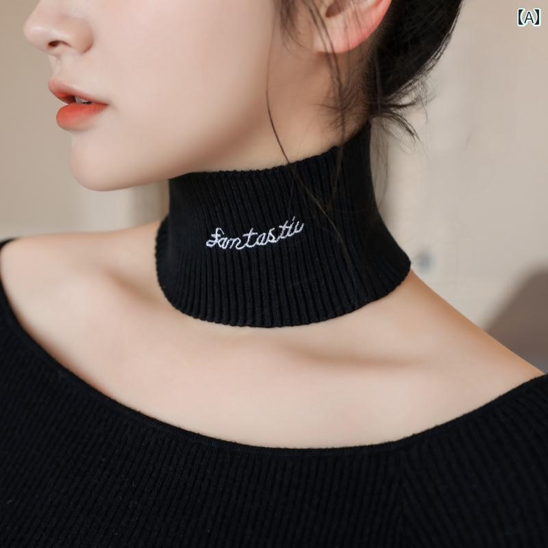 レディース ネックカバー 新しい 秋の スタイルの 文字の 刺繍の インナーウェアの 付け 襟の 女性の ニット スカーフ 鎖骨 チェーン 頸 椎の 首の カバーの 襟の 装飾
