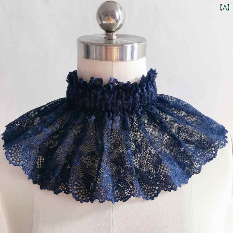 レディース ネックカバー 女性用 レース 二 重層 スカーフ、 日焼け 防止 シルクスカーフ、 ネック カバー、 頸 椎 保護、 高級 弾性 つけ 襟