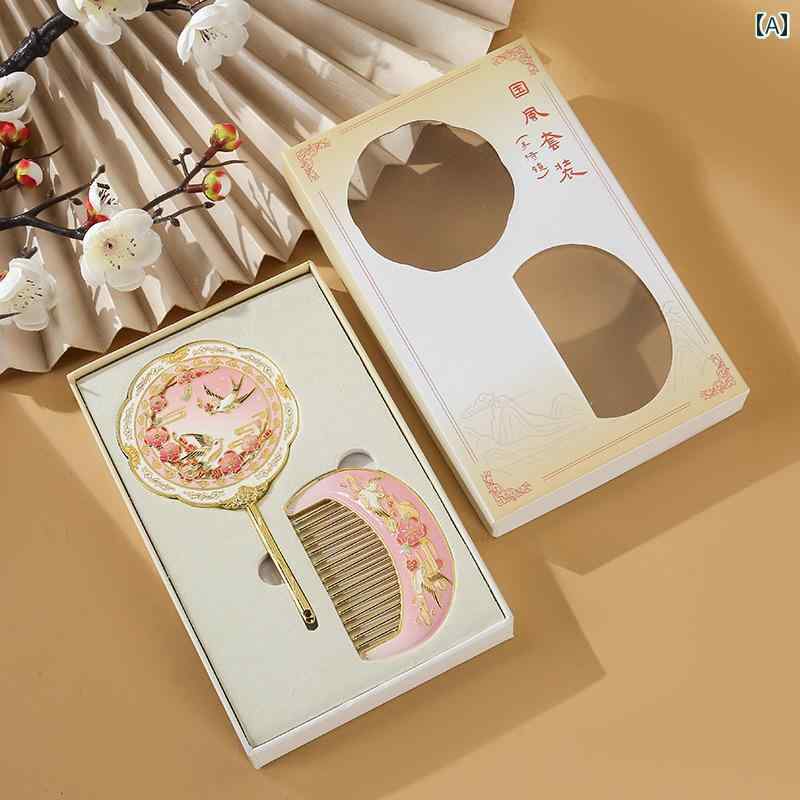 小型ミラー 手持ち 中国 風の 鳳凰 遊び 牡丹 メタル メイクアップミラー クリエイティブ 文化的で 創造的な 手持ち 便利な小さな ミラー ハンドル ドレッ...