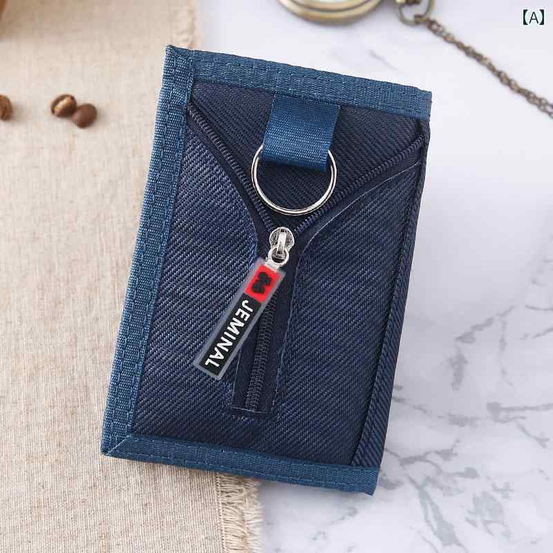 キーチェーンカードホルダー 男子 学生用 帆 布 財布 三つ 折り ショート スタイル トレンド 韓国 バー ジョン 高校 生 男子 シンプル コンパクト ウォレット キーホルダー