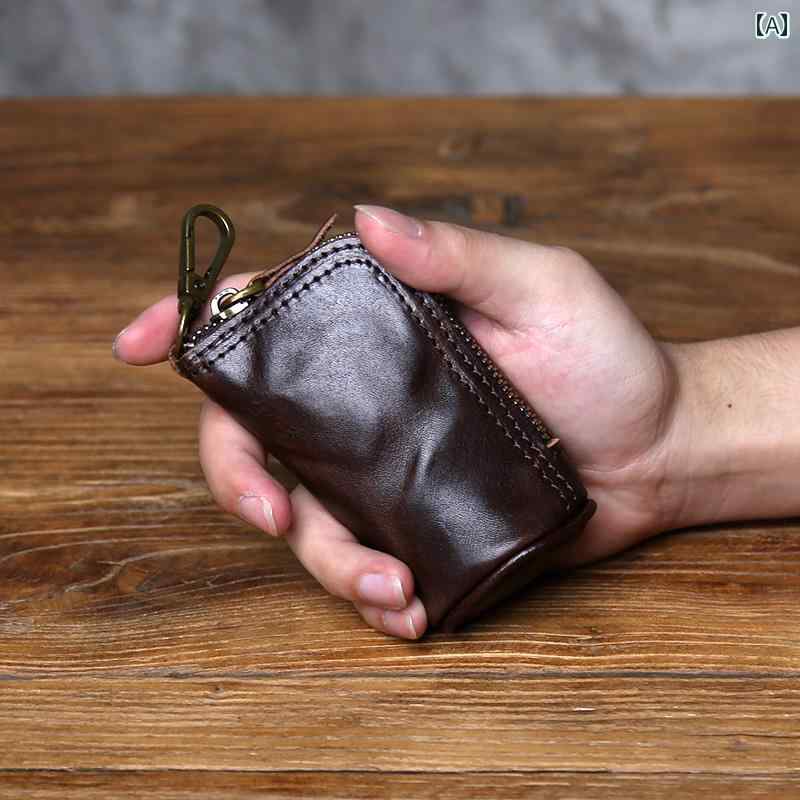 キーチェーンカードホルダー ヴィンテージ ハンドメイド本 革 キー バッグ、 植物 タンニン なめし トップレイヤー 牛 革、 レディース コインケース、 多 機能 収納 バッグ、 メンズ カー キー バッグ