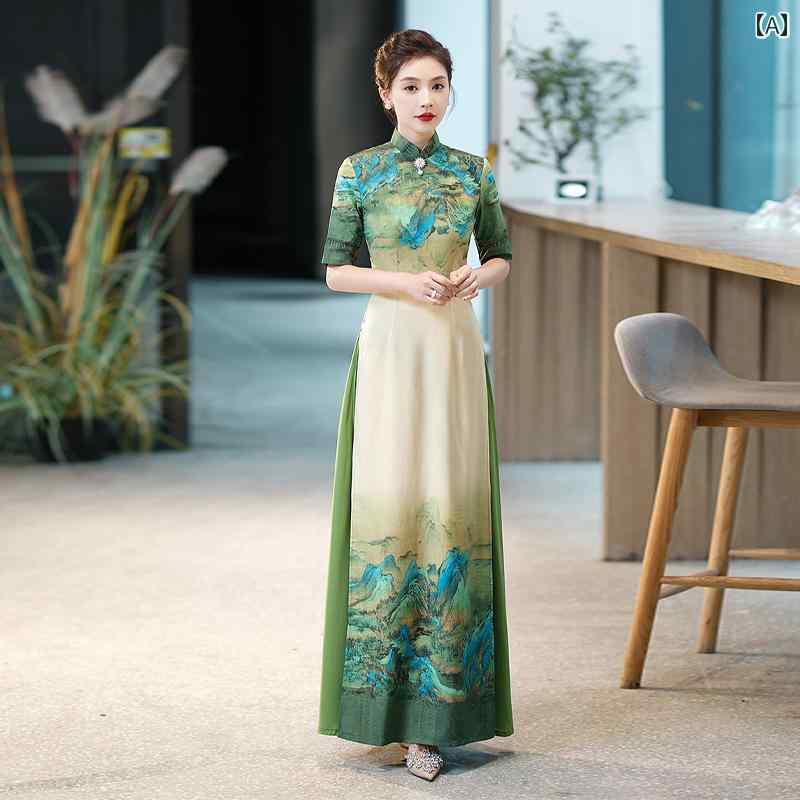 アオザイ ドレス 新しい チャイナ ドレス 2023 冬の ハイ エンド キャットウォーク 改良 された アオザイ チャイナ ドレス 若い スタイルの 気質 国民 スタイル 大きい サイズ