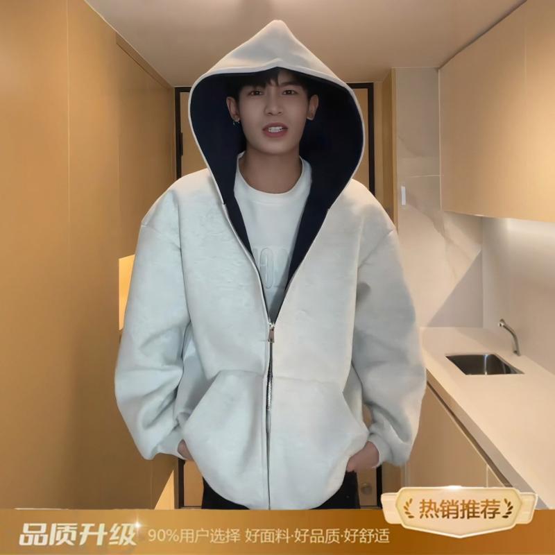 ダブルジッパーフード付きパーカー アメリカ製 ヘビーウェイトの 硬い カーディガン スウェットシャツ ..