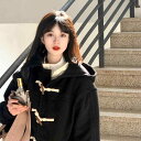 ウールコート レディース フード 付き ホーンボタン ウール コート 女性用 2025 冬 新作 カレッジ スタイル ウール コート小 サイズ 厚手(4)