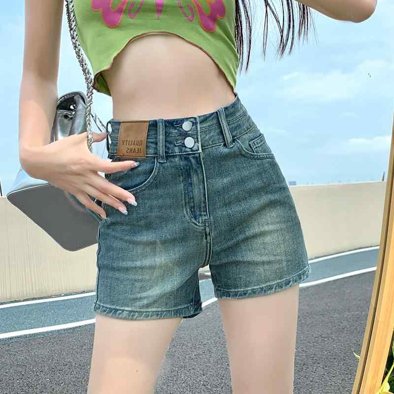 デニムショートパンツ レディース ハイ ウエスト デニムショートパンツ レディース 2023 新作 夏 薄手 スリム A ライン 細身 伸縮性 レトロ ワイド レッグ ホット パンツ