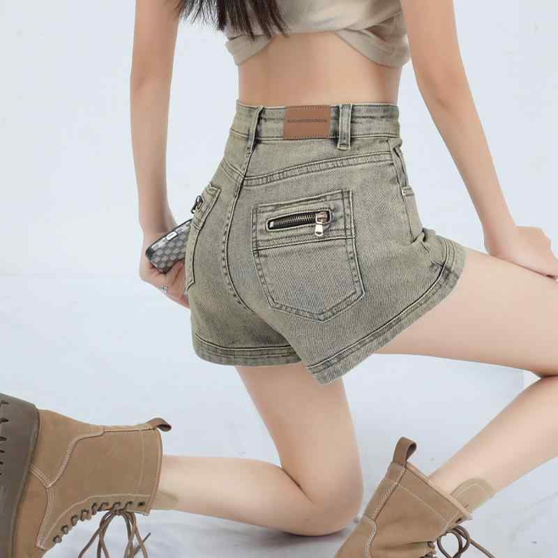 デニムショートパンツ レディース 女性用 デニムショートパンツ、 夏用、 薄手、 ヨーロッパと アメリカの ハイ ウエスト、 伸縮性、 スリム、 ゆったり、 ホット ガール、 アメリカン バイブスタイル、超 ショート ショート