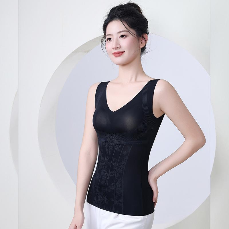 ボディシェイピングウェア 夏用超 薄型 ブラなし シームレス お腹 コントロール ベスト、 ブラ 付き、 ..