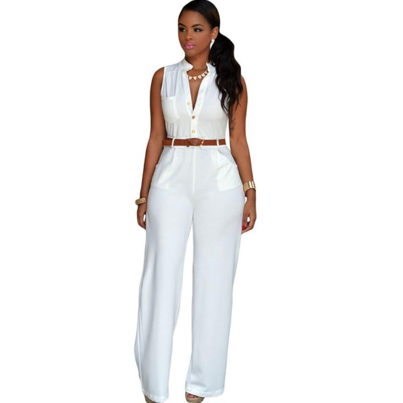 ジャンプスーツ レディース ベルト 付き ワイド レッグ ジャンプ スーツ シングルブレスト ハイ ウエス..