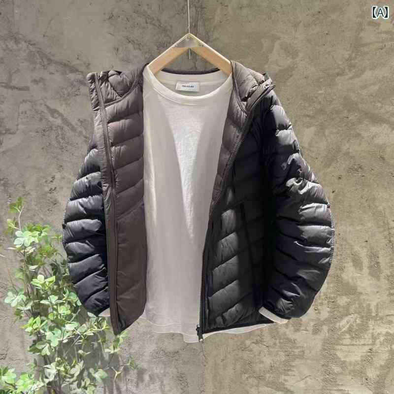 冬用ダウンジャケット 90 % ホワイトグースダウン 軽量 リバーシブル メンズ ダウ...