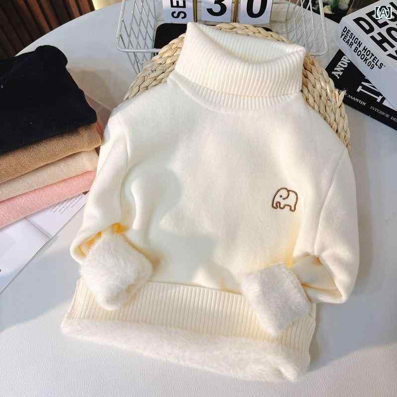 男の子セーター 子供用 カジュアル フリース ニット セーター、 無地、 ハイ ネック、 ベース レイヤー..