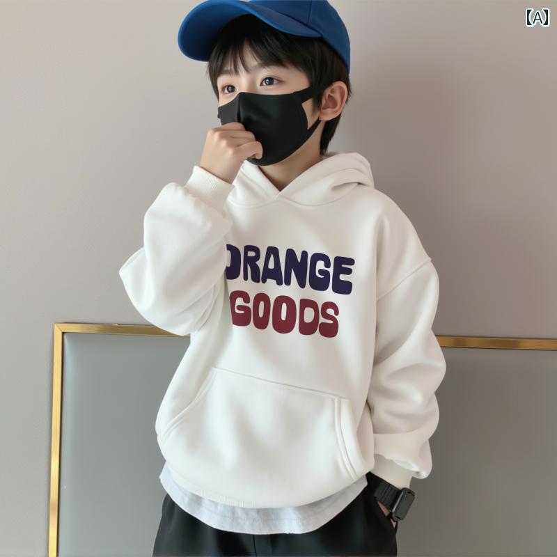 男の子用フード付きスウェット キッズ用 フード 付き ルーズ ホワイト スウェットシャツ、 2025年の新 ..