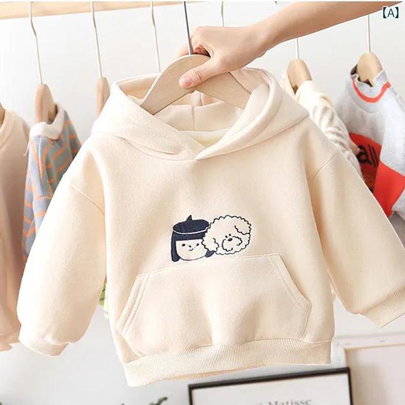 男の子用フード付きスウェット 子供用の フリース 裏地 付き、 厚手の 漫画 フード 付き スウェットシャツ。 春と 秋に 適した、 乳幼児用の 暖かい トップスです。